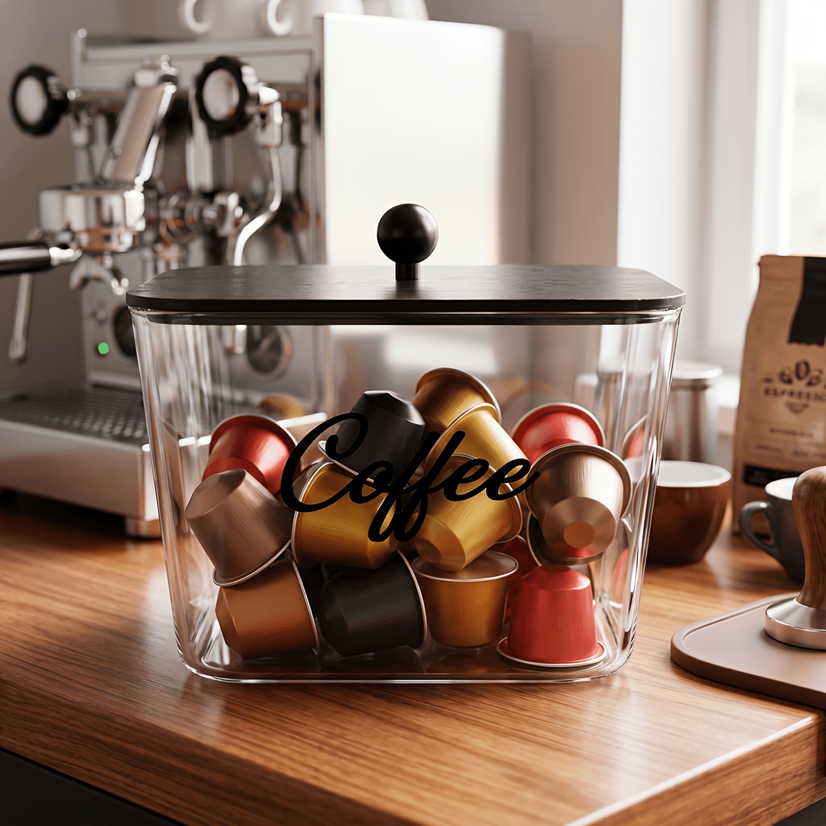 Kitchen Appliances Organizer - حامل كبسولات القهوة مع أغطية، صندوق