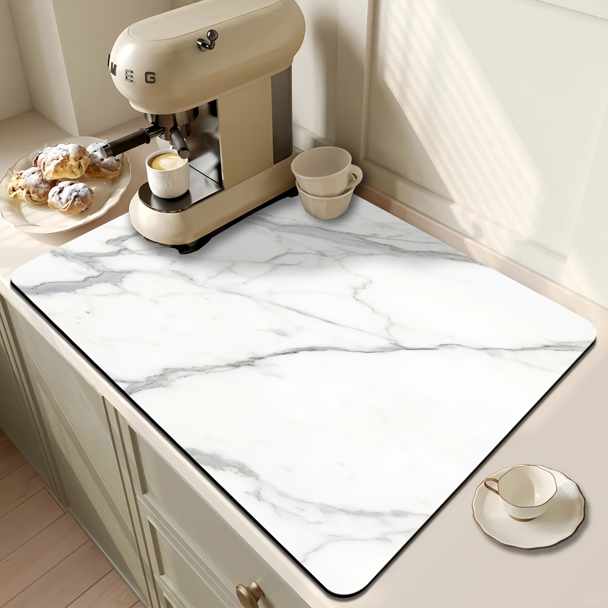 Kitchen Appliances Luxury - سجادة فاخرة بتصميم رخامي ماصة للماء،