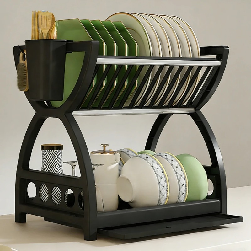 رف تجفيف أطباق من طبقتين للمطب - مراجعة Kitchen Appliances Storage وسعره