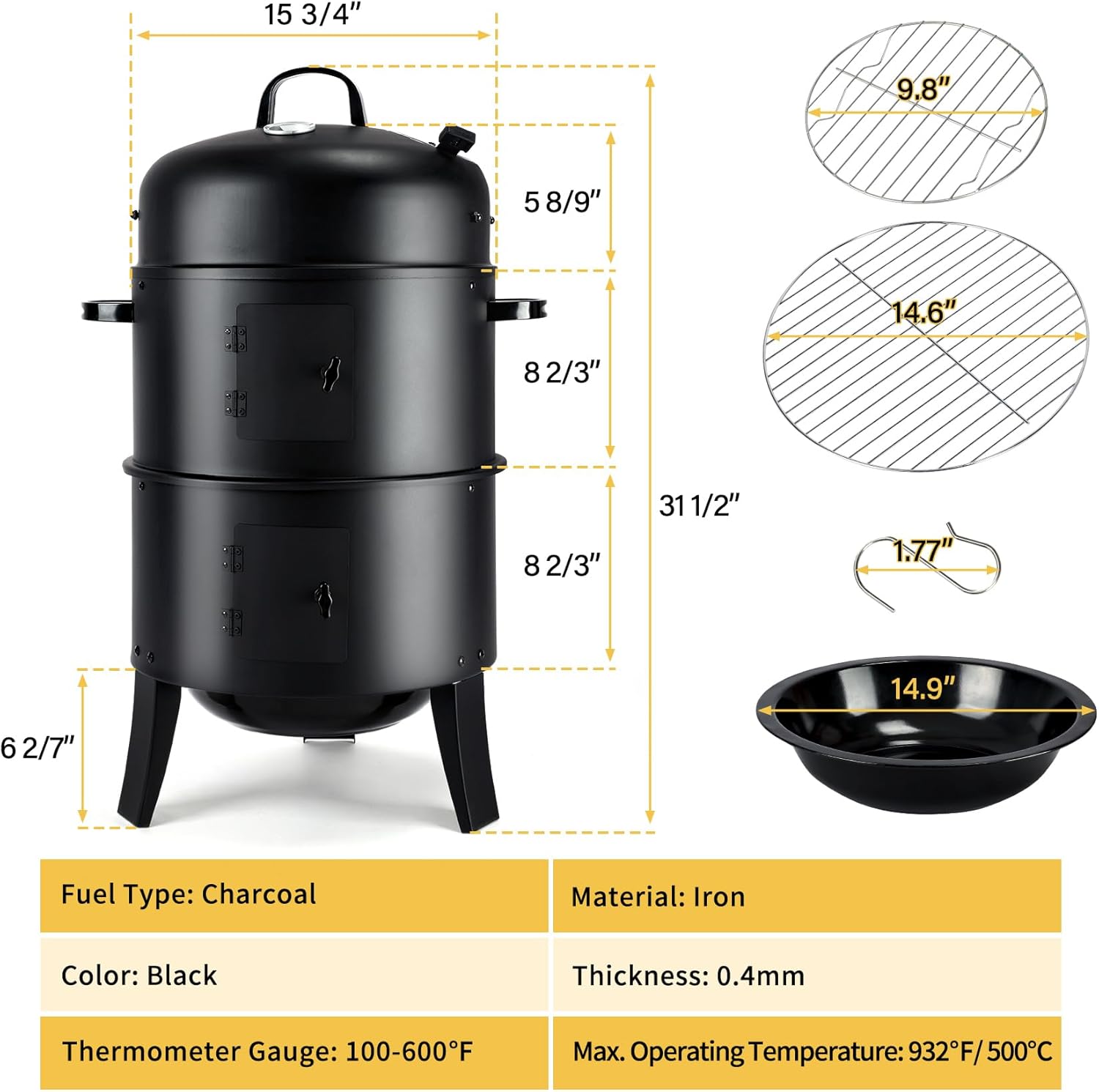 شواية فحم عمودية، شواية باربكي - مراجعة Electric Smoker Bbq وسعره